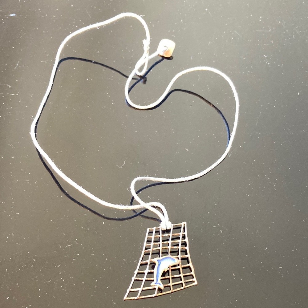 Greek Dolphin 🐬 blue rope necklace w/ silver clasp at finish. Never worn.